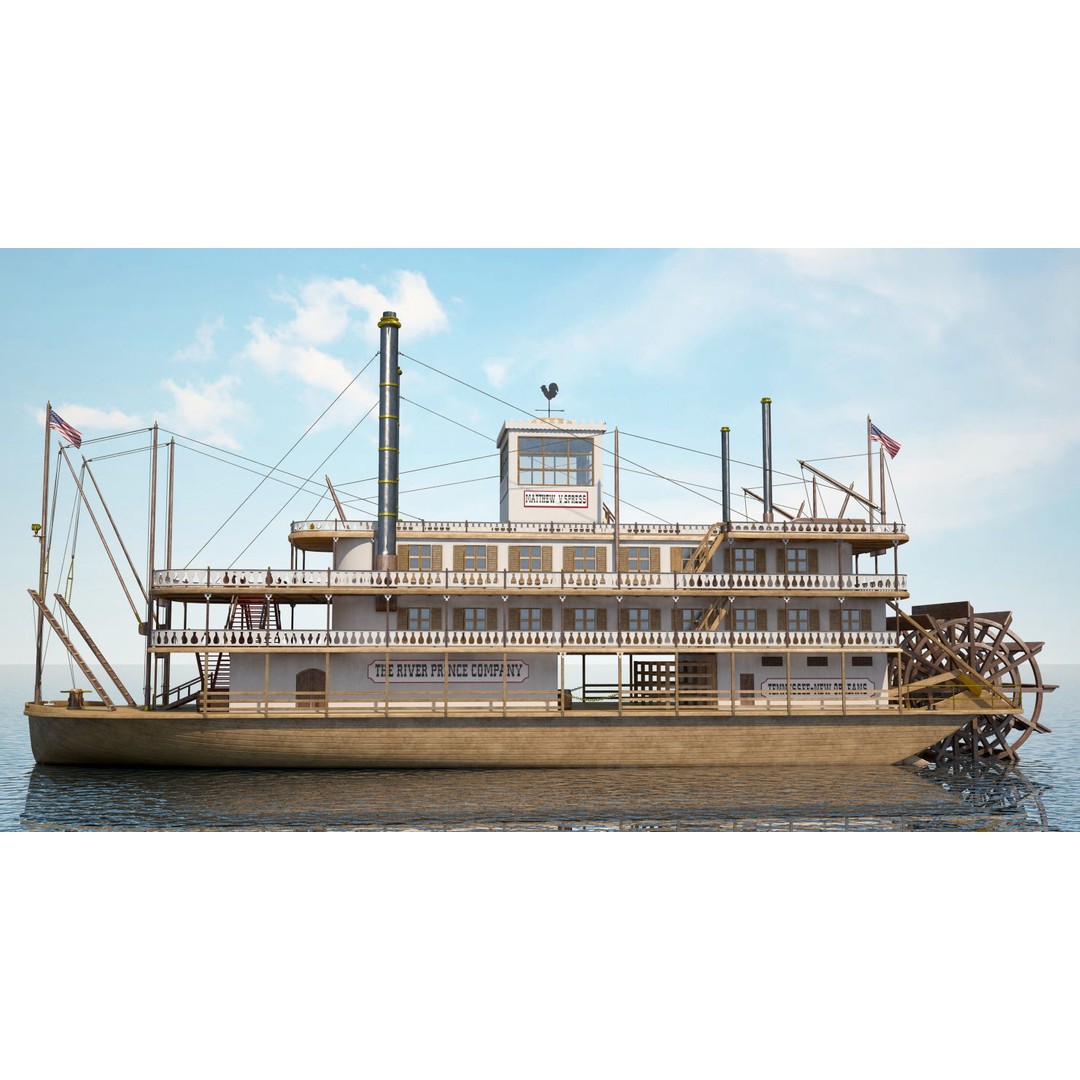 Mississippi Steamboat 3D Model – Highly Detailed Historic Vessel, FBX - View 6