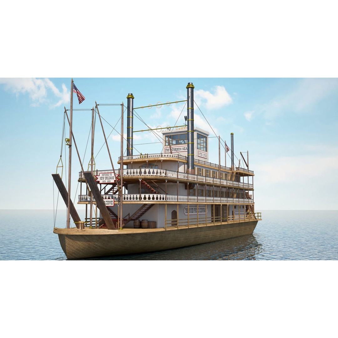 Mississippi Steamboat 3D Model – Highly Detailed Historic Vessel, FBX - View 7