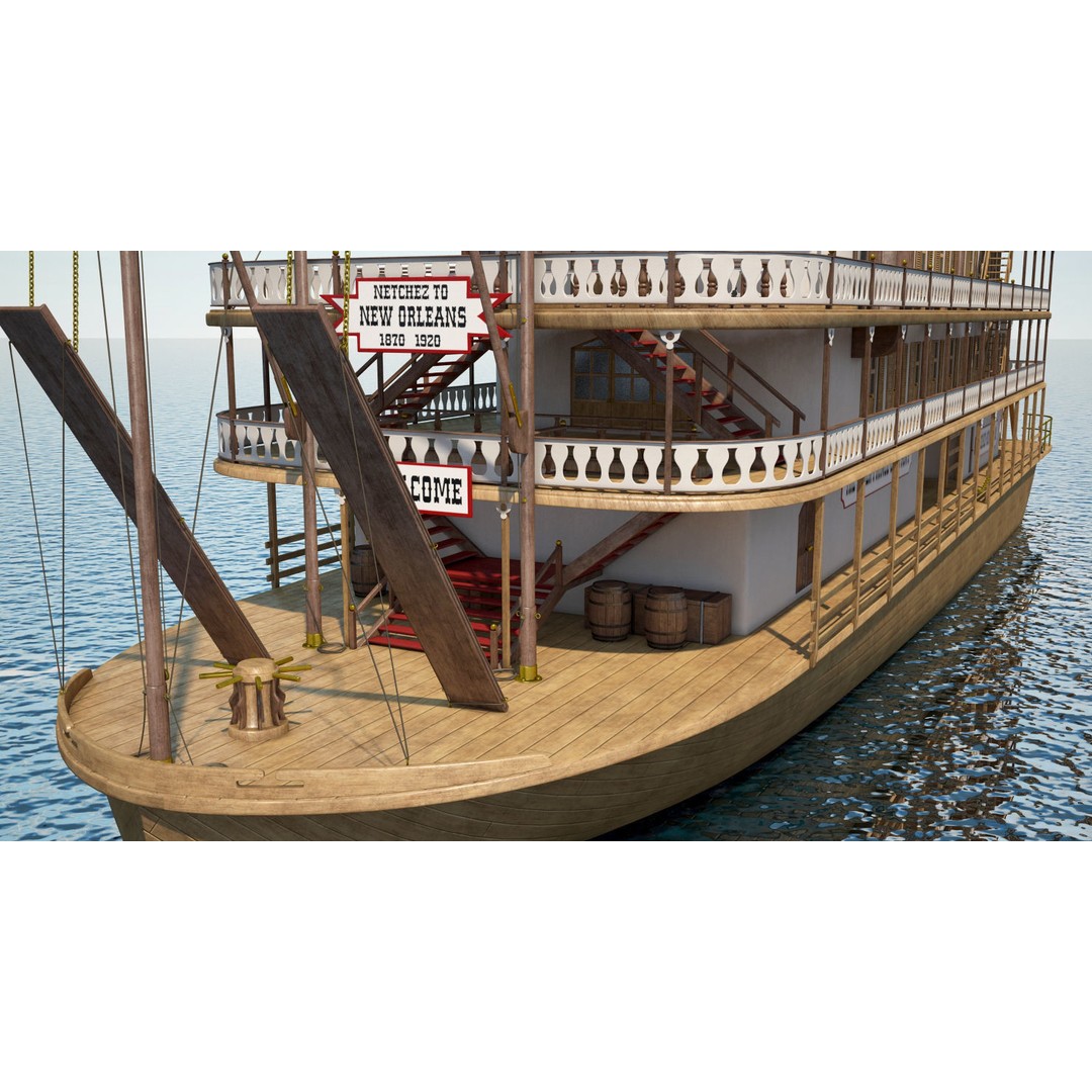 Mississippi Steamboat 3D Model – Highly Detailed Historic Vessel, FBX - View 9