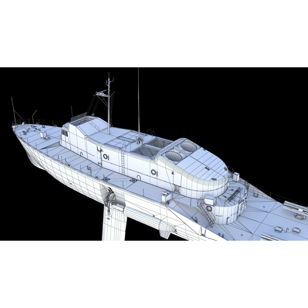 USS Plainview AGEH Hydrofoil Ship 3D Model – PBR Game Ready, FBX, OBJ