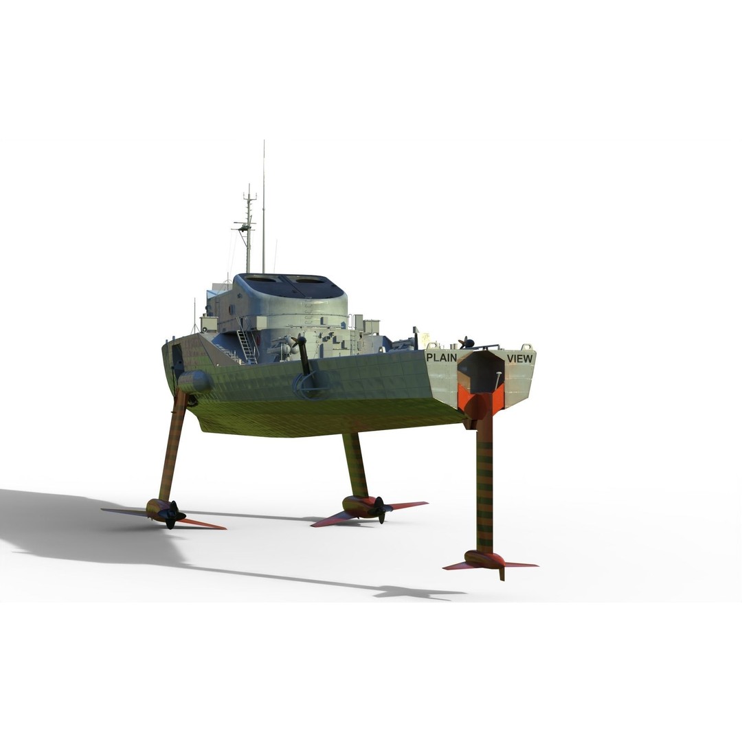 USS Plainview AGEH Hydrofoil Ship 3D Model – PBR Game Ready, FBX, OBJ - View 14