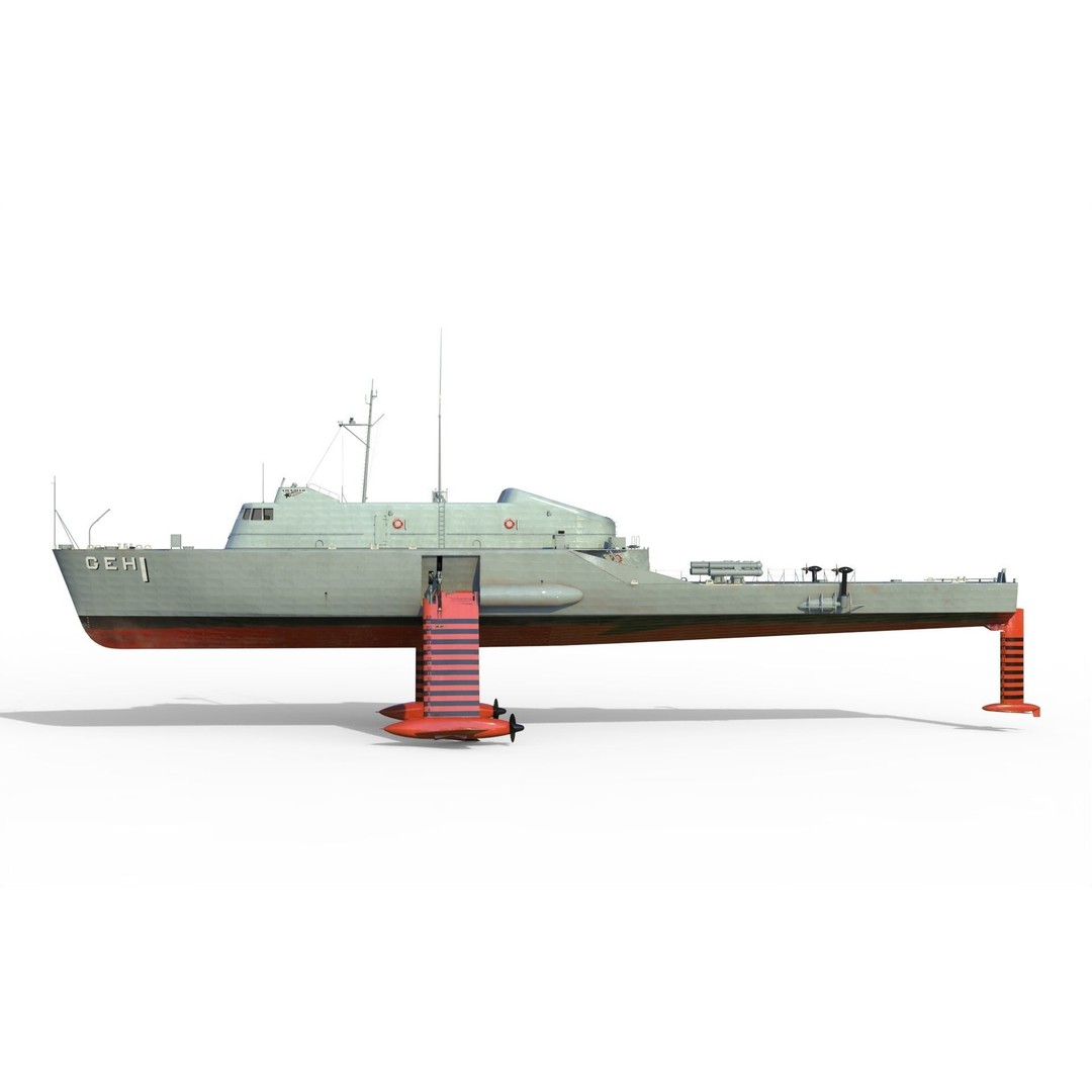USS Plainview AGEH Hydrofoil Ship 3D Model – PBR Game Ready, FBX, OBJ - View 16