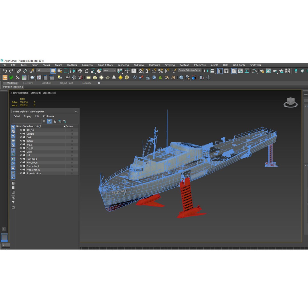 USS Plainview AGEH Hydrofoil Ship 3D Model – PBR Game Ready, FBX, OBJ - View 19