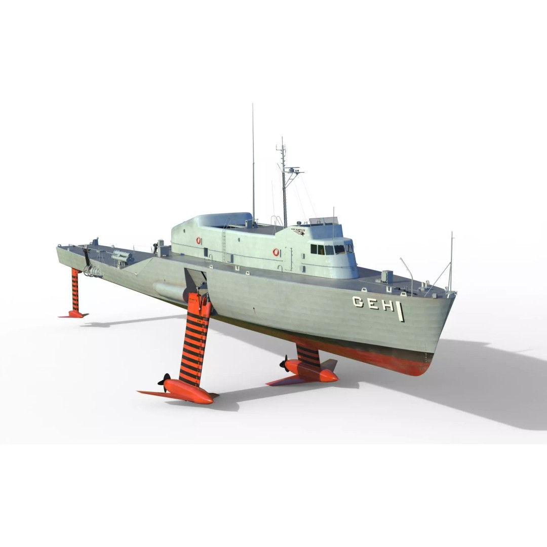 USS Plainview AGEH Hydrofoil Ship 3D Model – PBR Game Ready, FBX, OBJ - View 2