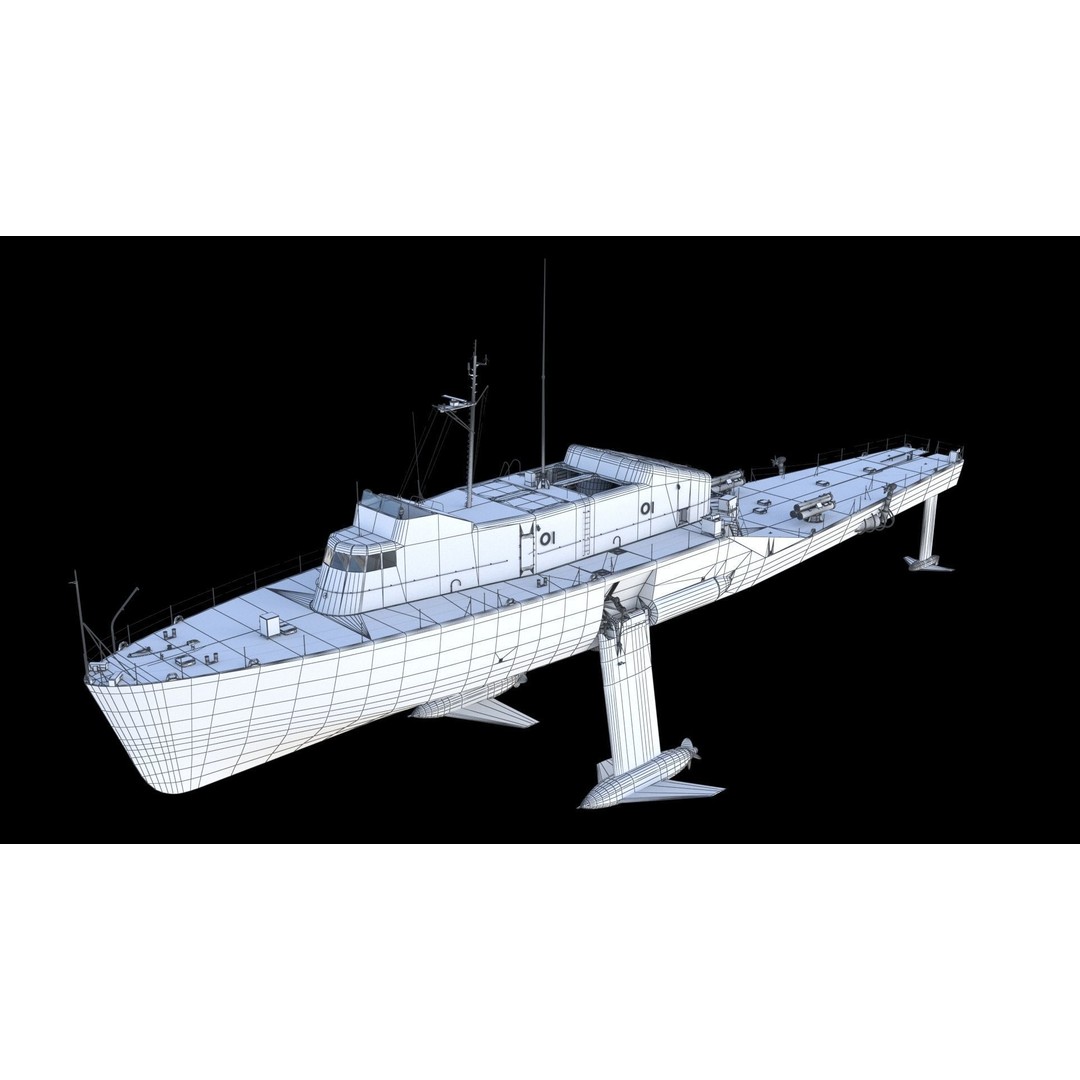 USS Plainview AGEH Hydrofoil Ship 3D Model – PBR Game Ready, FBX, OBJ - View 20