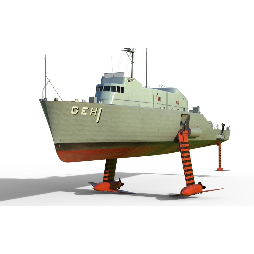 USS Plainview AGEH Hydrofoil Ship 3D Model – PBR Game Ready, FBX, OBJ - View 3