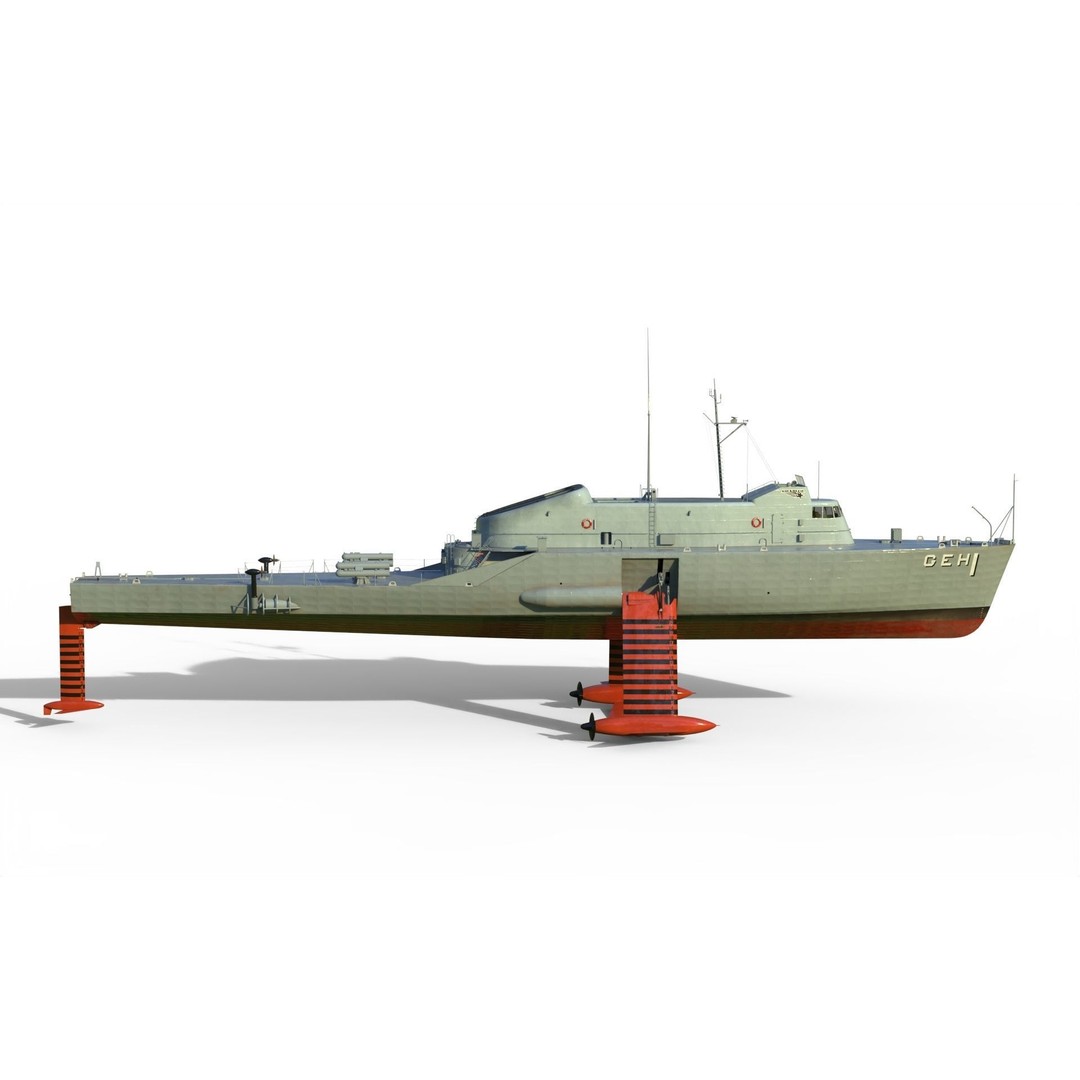 USS Plainview AGEH Hydrofoil Ship 3D Model – PBR Game Ready, FBX, OBJ - View 4