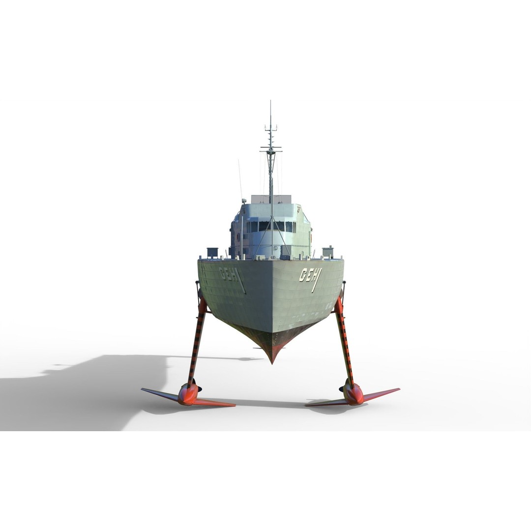 USS Plainview AGEH Hydrofoil Ship 3D Model – PBR Game Ready, FBX, OBJ - View 6
