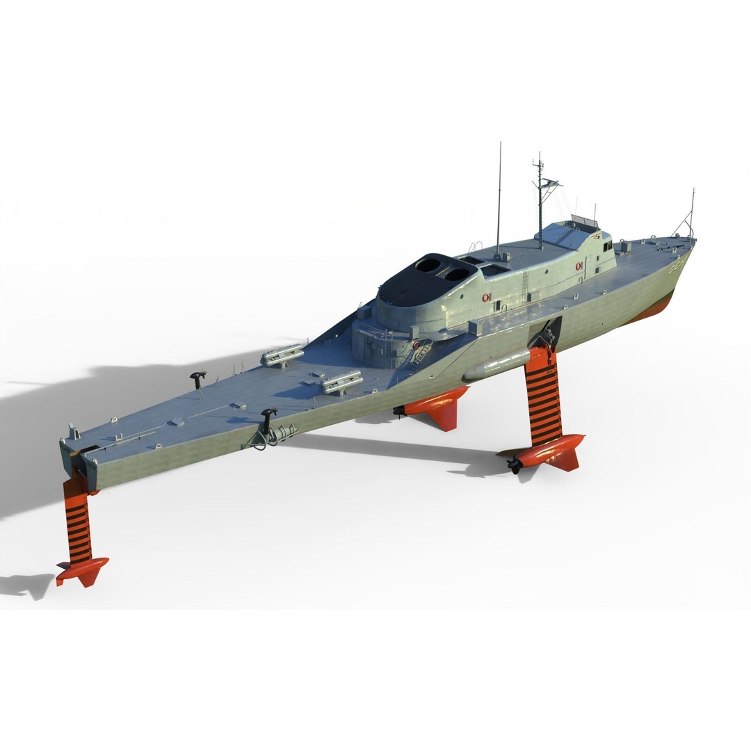 USS Plainview AGEH Hydrofoil Ship 3D Model – PBR Game Ready, FBX, OBJ - View 9