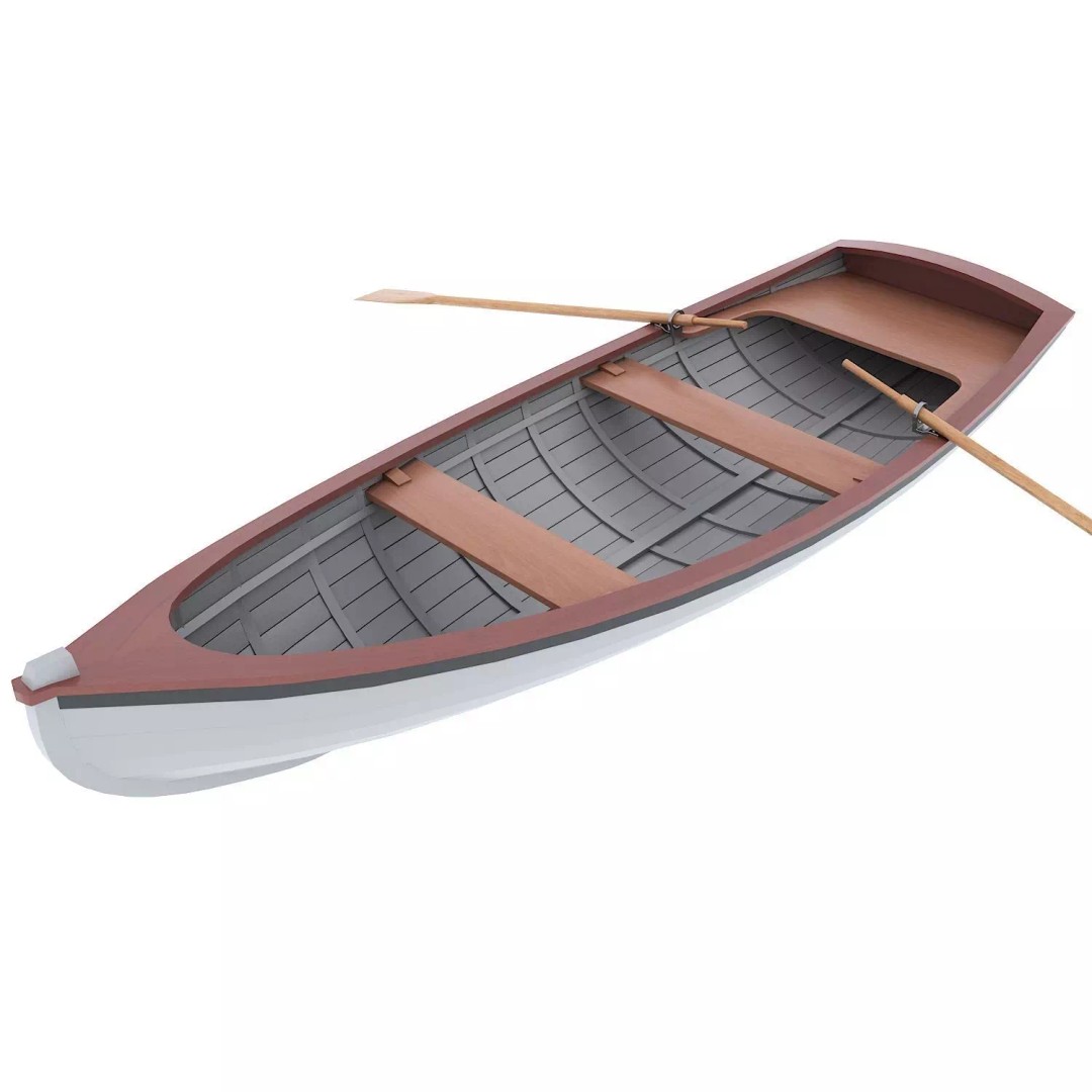 Wooden Boat 3D Model – Low Poly Historic Watercraft, FBX & OBJ - View 2