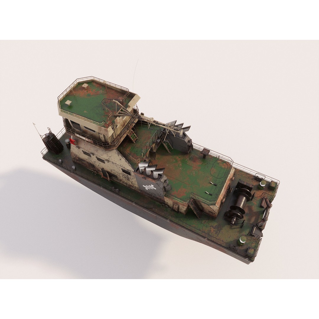 Old Push Boat 3D Model – High Poly Shipwreck, FBX, PBR Textures