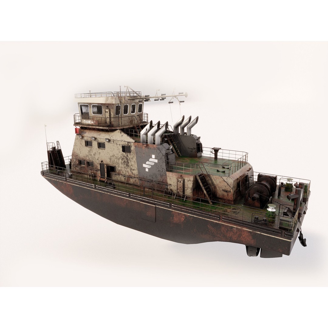 Old Push Boat 3D Model – High Poly Shipwreck, FBX, PBR Textures - View 10