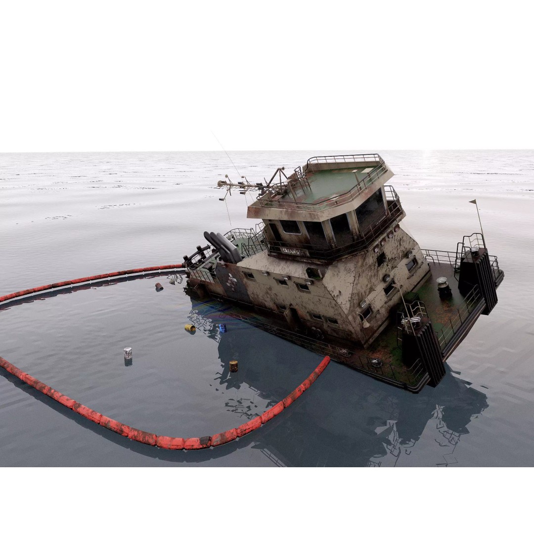Old Push Boat 3D Model – High Poly Shipwreck, FBX, PBR Textures - View 2