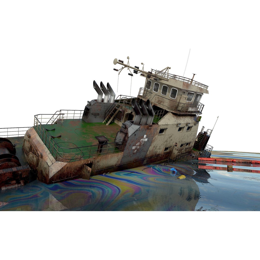 Old Push Boat 3D Model – High Poly Shipwreck, FBX, PBR Textures - View 3
