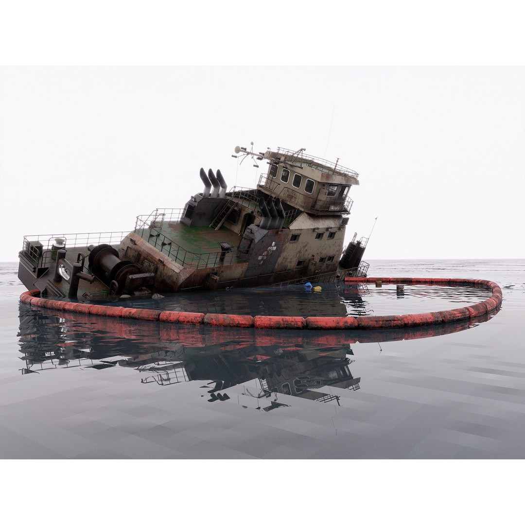 Old Push Boat 3D Model – High Poly Shipwreck, FBX, PBR Textures - View 4