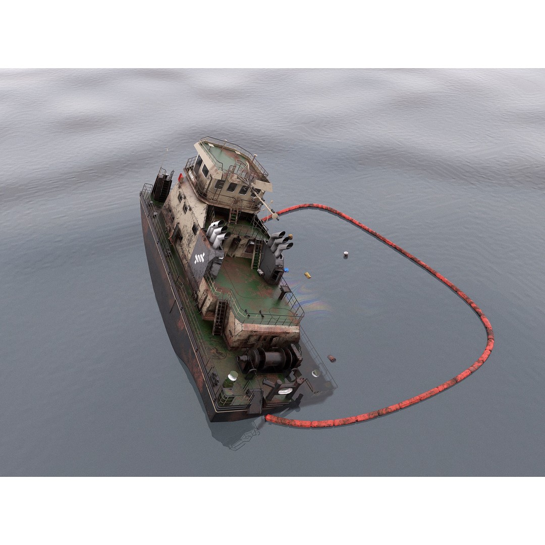 Old Push Boat 3D Model – High Poly Shipwreck, FBX, PBR Textures - View 6