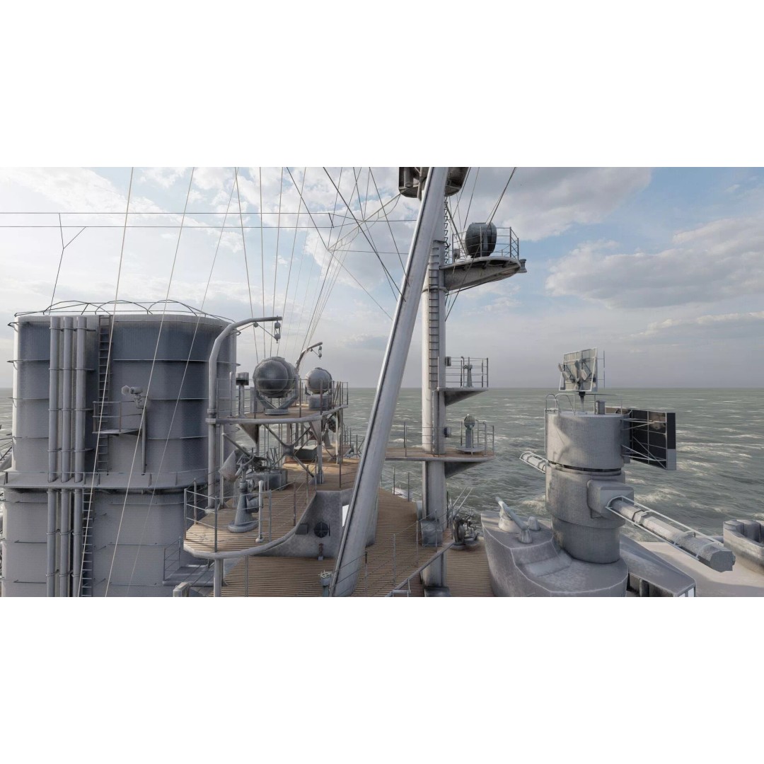 WW2 German Navy Heavy Detailed Destroyer 3D Model – Game Ready, Lumion - View 28