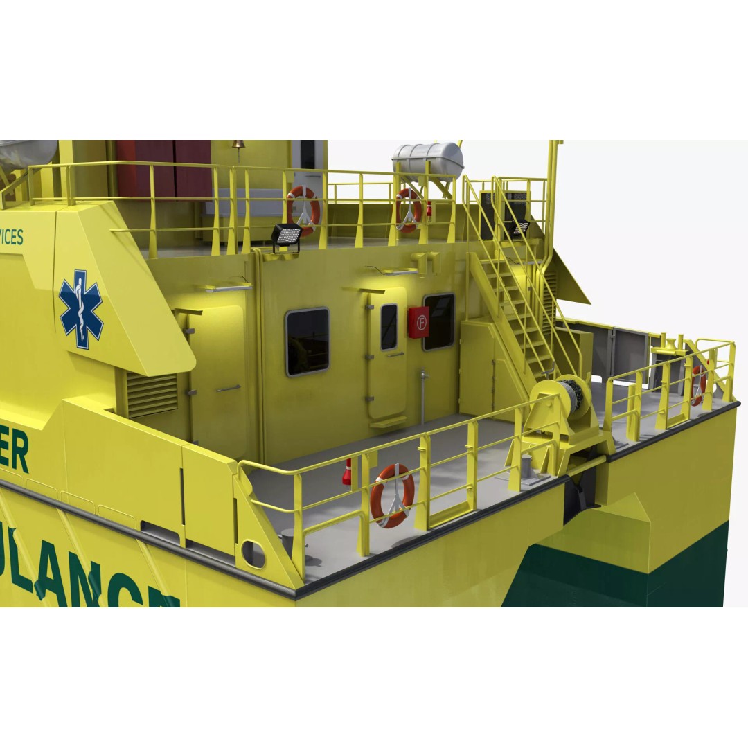 Ambulance Vessel 3D Model – High Detail Emergency Response Ship, FBX - View 23