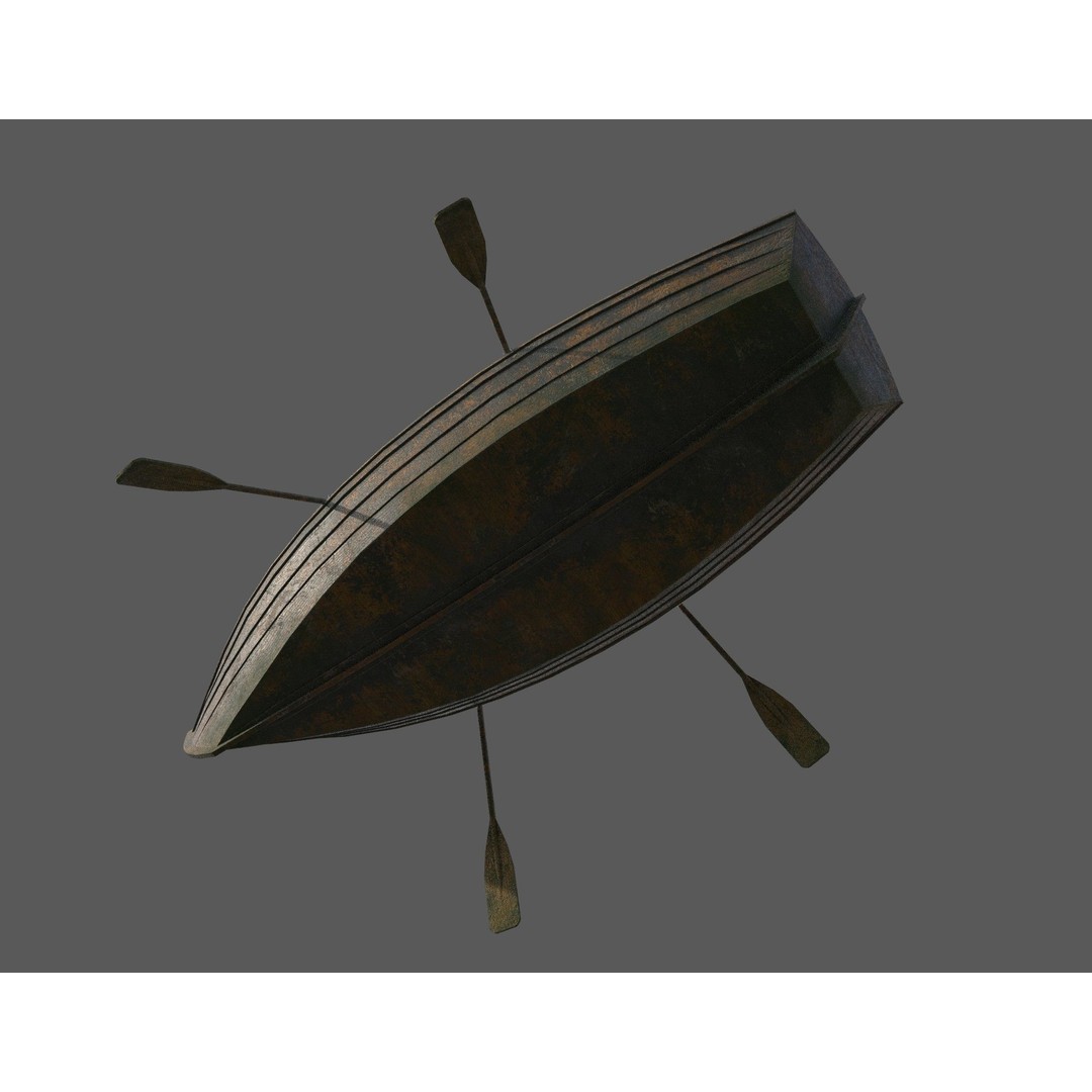 Wooden Boat 3D Model – Low Poly PBR Watercraft, FBX, OBJ - View 10