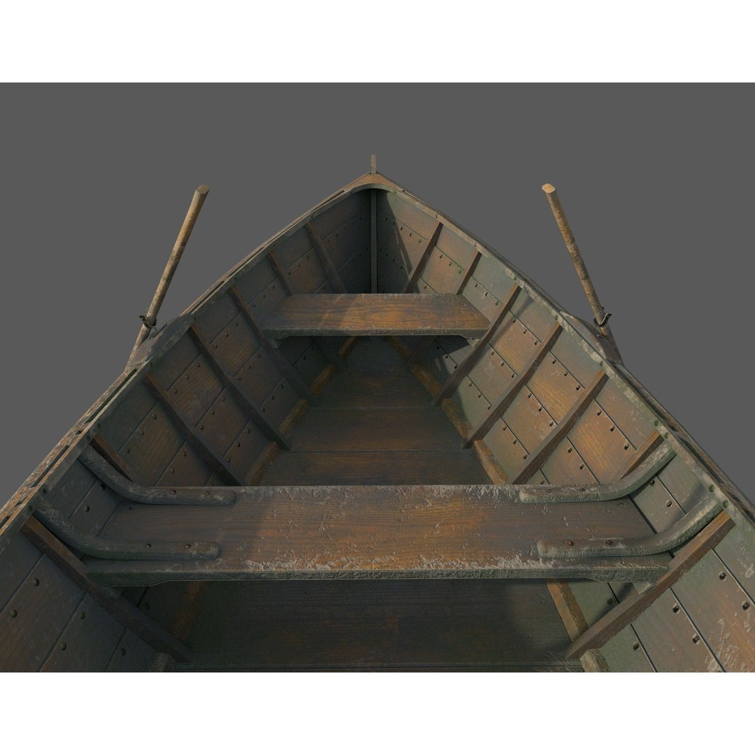 Wooden Boat 3D Model – Low Poly PBR Watercraft, FBX, OBJ - View 12