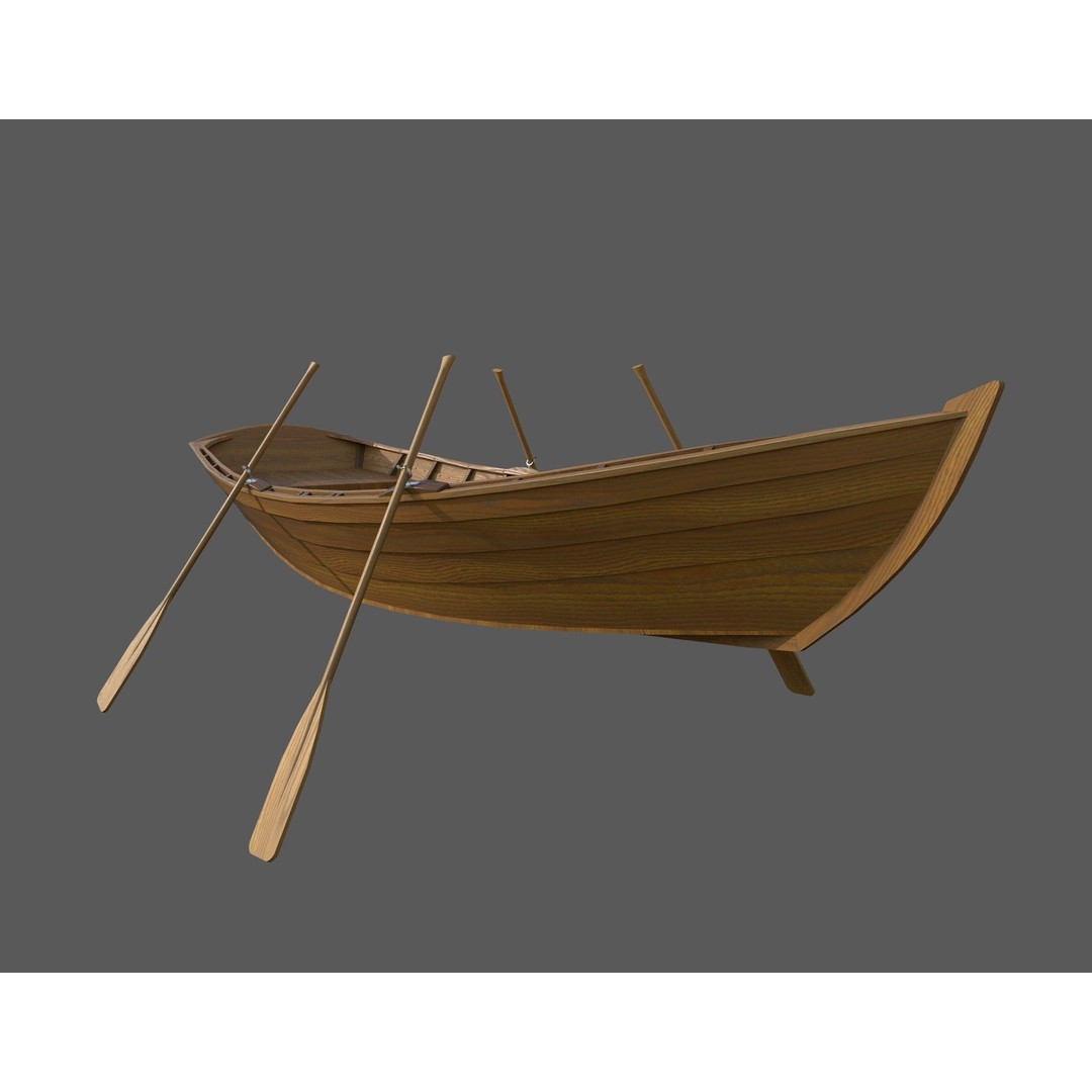 Wooden Boat 3D Model – Low Poly PBR Watercraft, FBX, OBJ - View 13