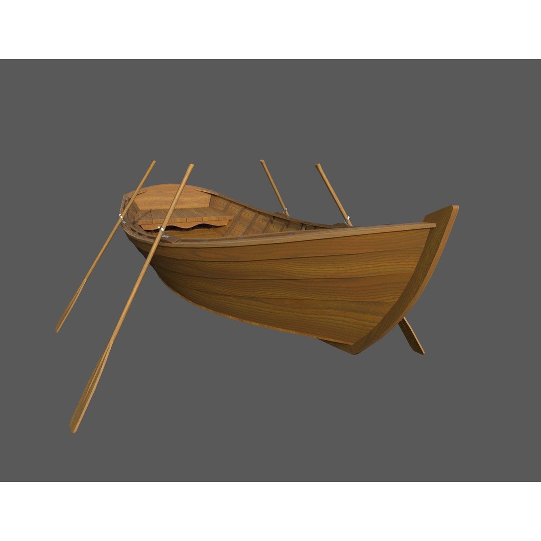 Wooden Boat 3D Model – Low Poly PBR Watercraft, FBX, OBJ - View 14
