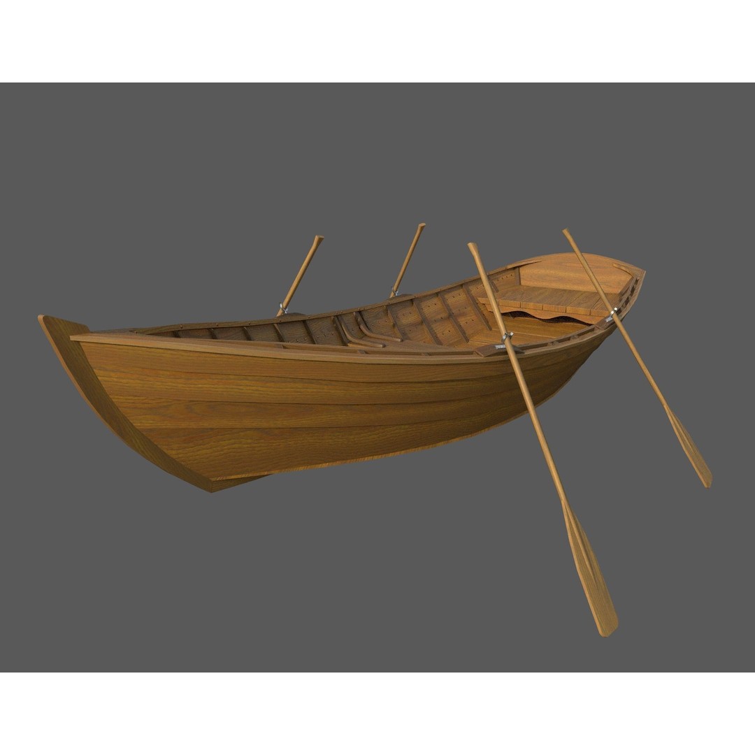 Wooden Boat 3D Model – Low Poly PBR Watercraft, FBX, OBJ - View 15