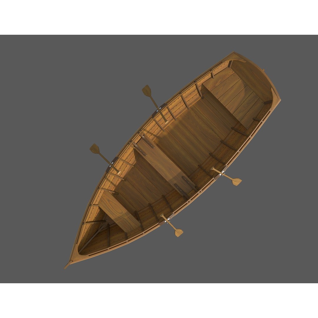 Wooden Boat 3D Model – Low Poly PBR Watercraft, FBX, OBJ - View 17