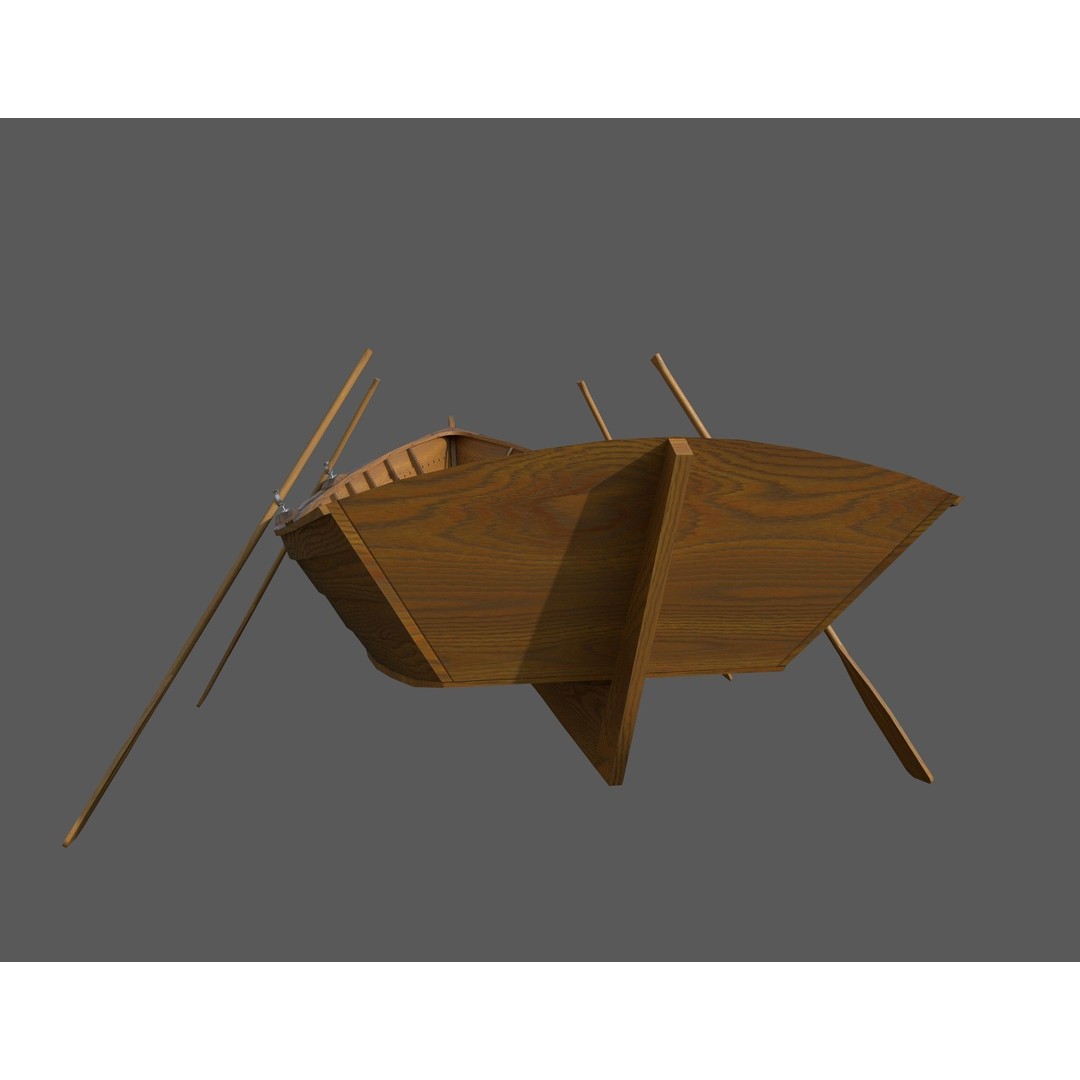 Wooden Boat 3D Model – Low Poly PBR Watercraft, FBX, OBJ - View 19