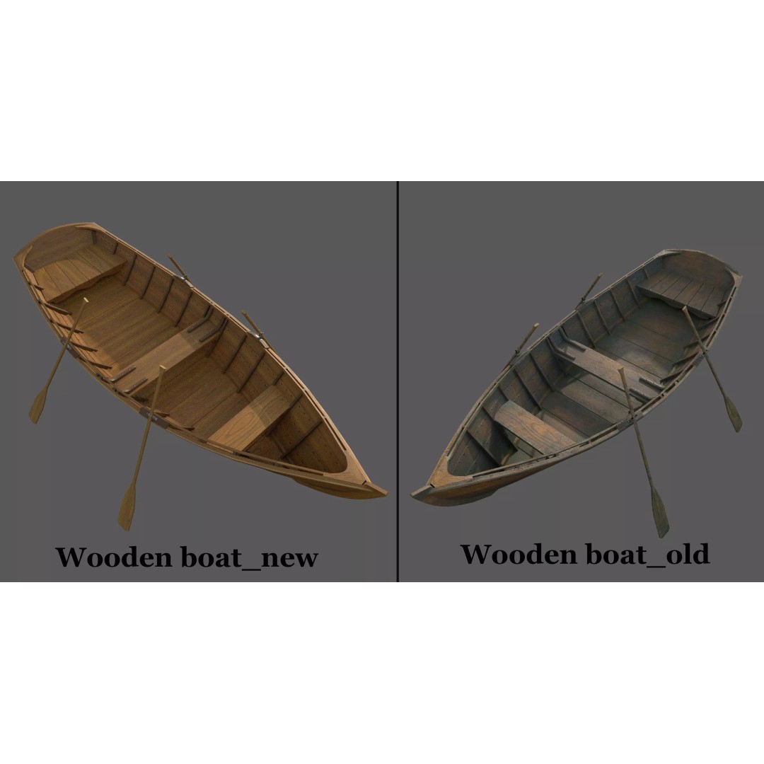 Wooden Boat 3D Model – Low Poly PBR Watercraft, FBX, OBJ - View 2