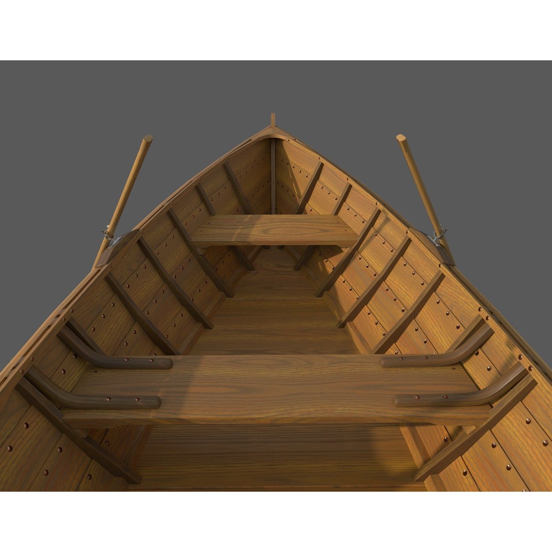 Wooden Boat 3D Model – Low Poly PBR Watercraft, FBX, OBJ - View 22