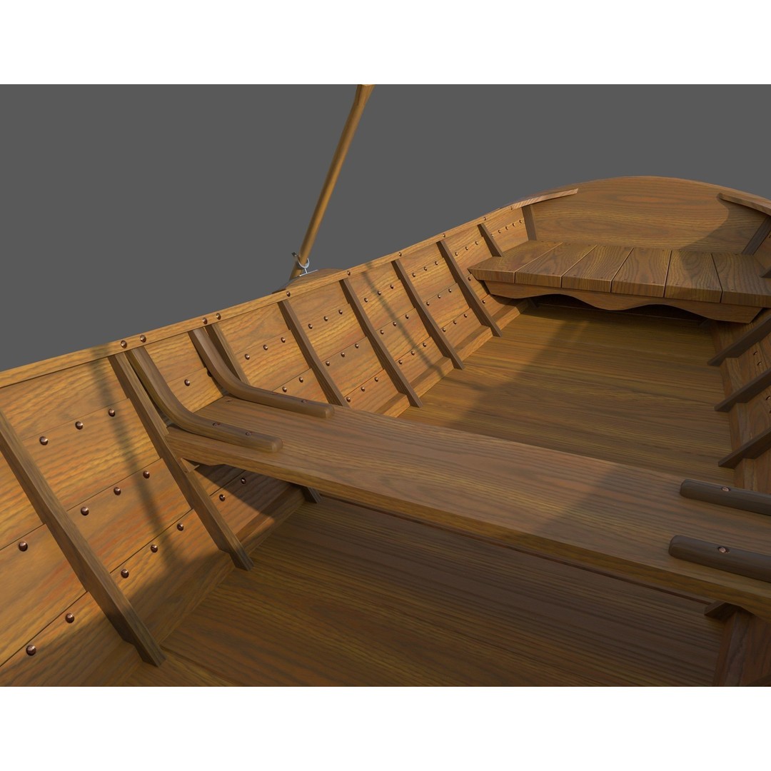 Wooden Boat 3D Model – Low Poly PBR Watercraft, FBX, OBJ - View 23