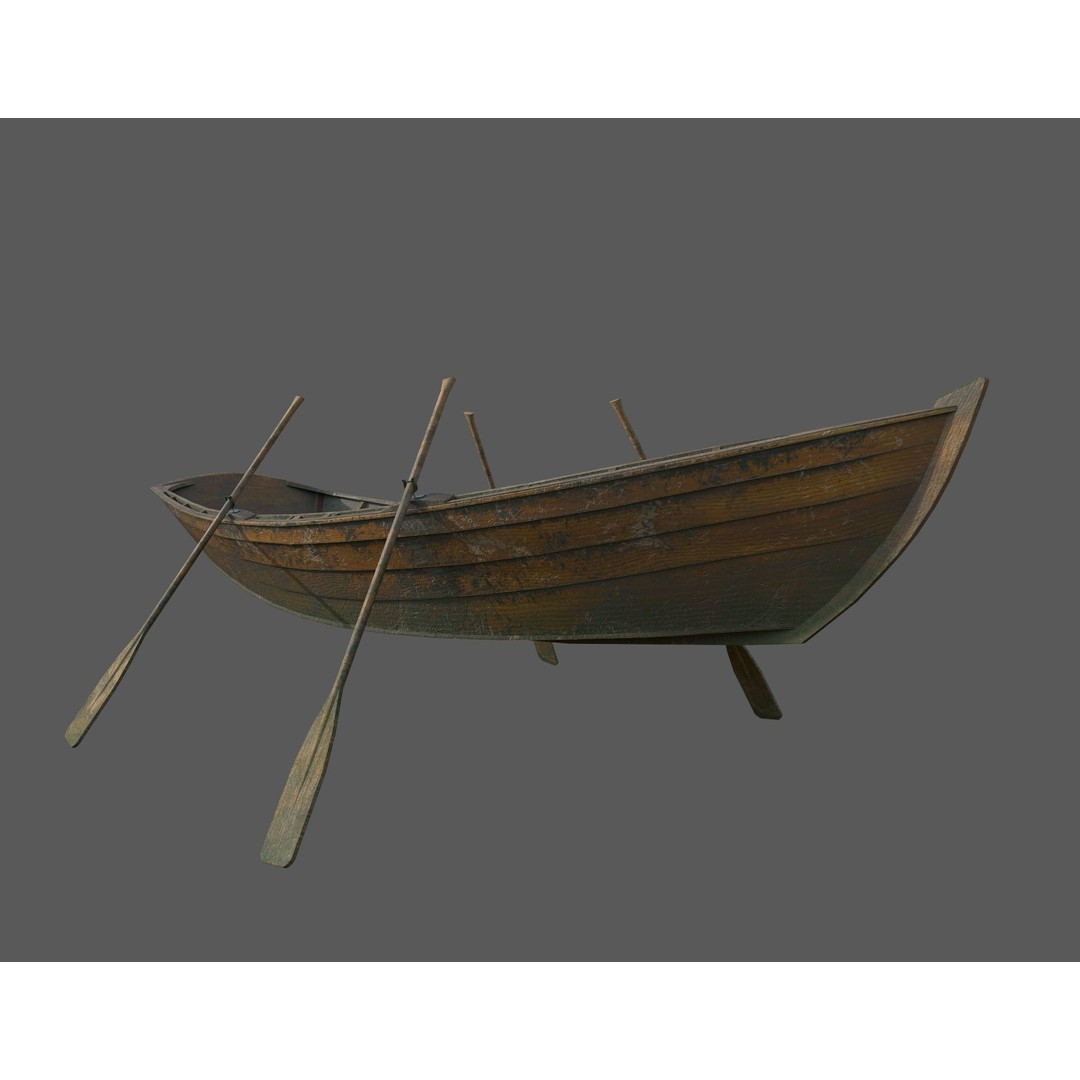 Wooden Boat 3D Model – Low Poly PBR Watercraft, FBX, OBJ - View 3