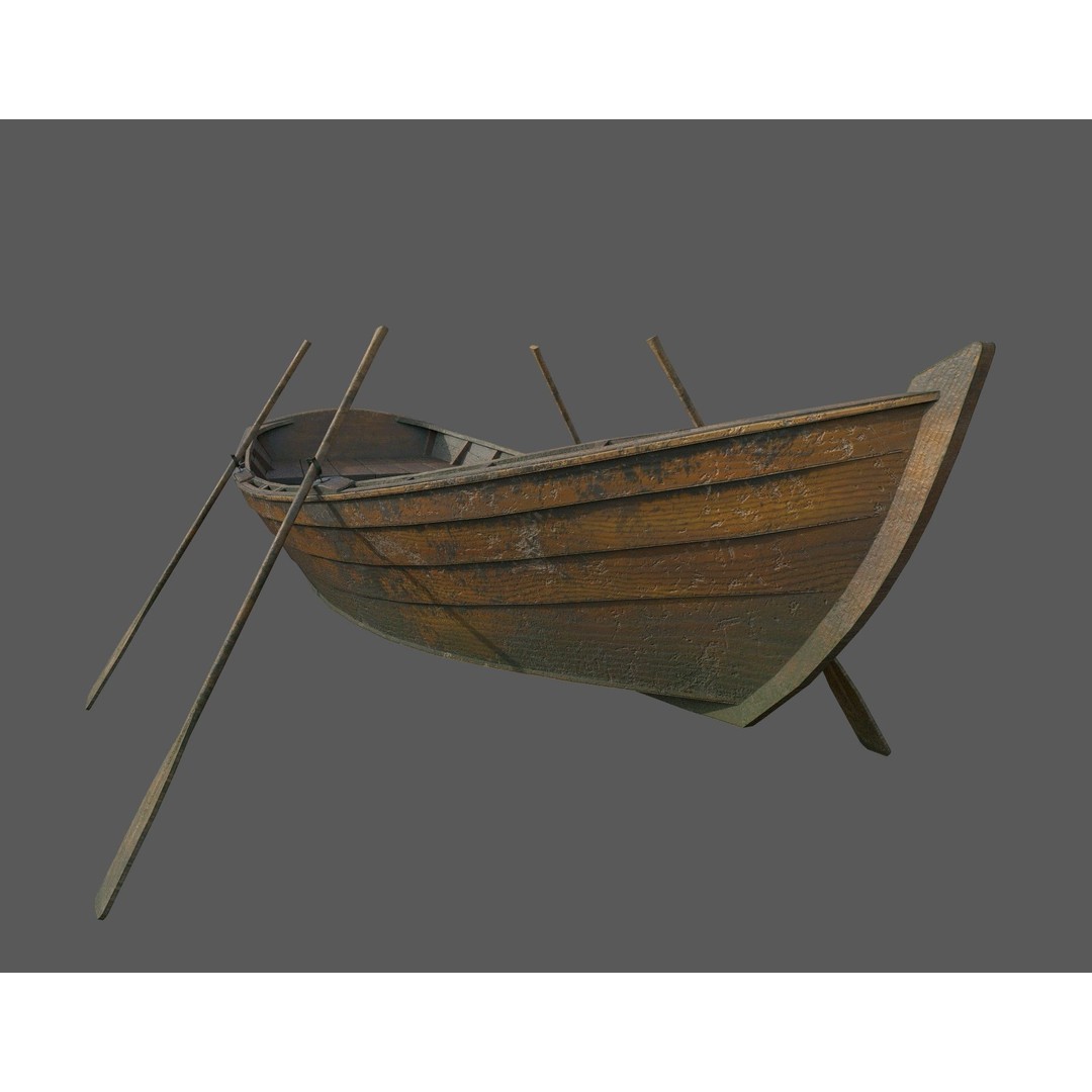 Wooden Boat 3D Model – Low Poly PBR Watercraft, FBX, OBJ - View 4
