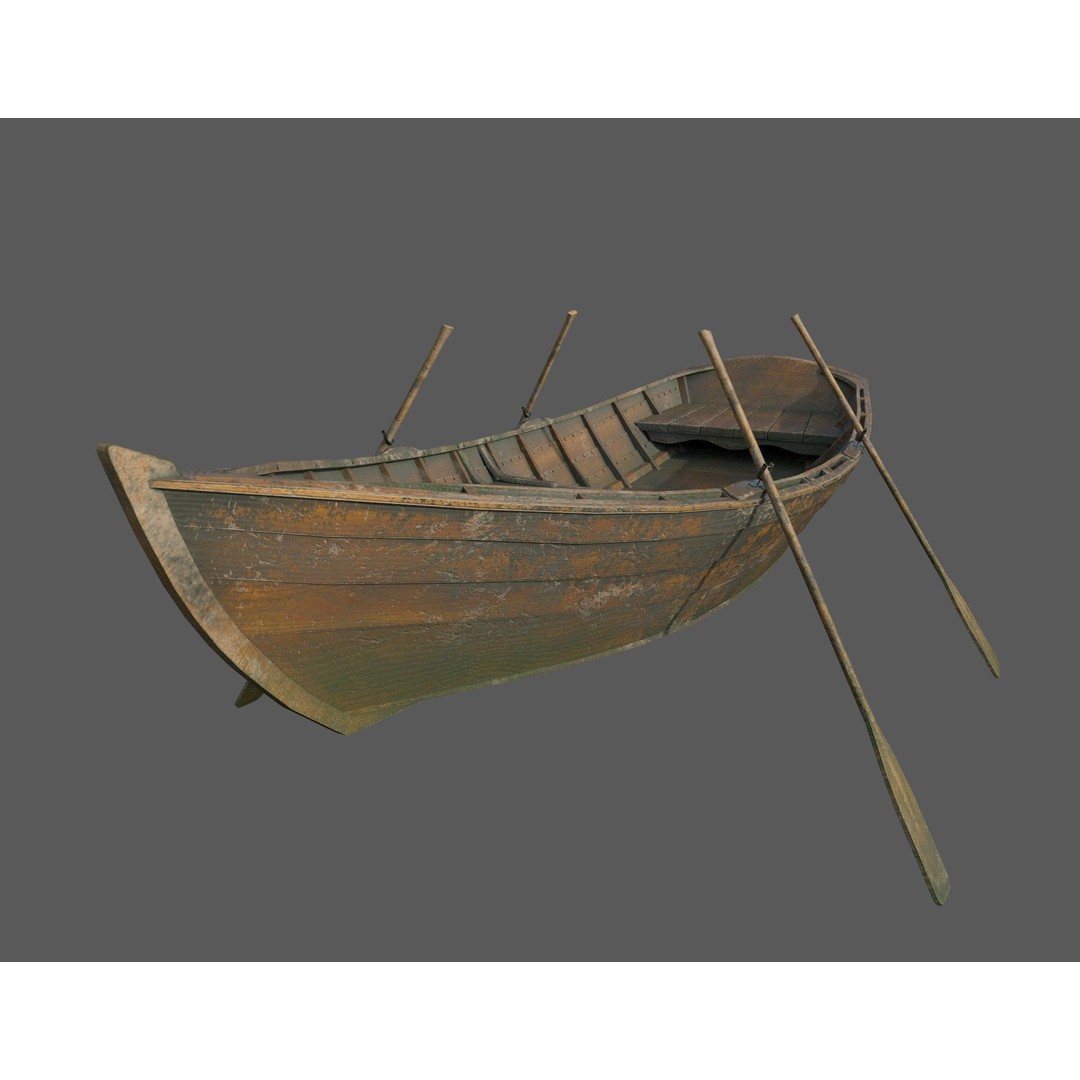 Wooden Boat 3D Model – Low Poly PBR Watercraft, FBX, OBJ - View 5