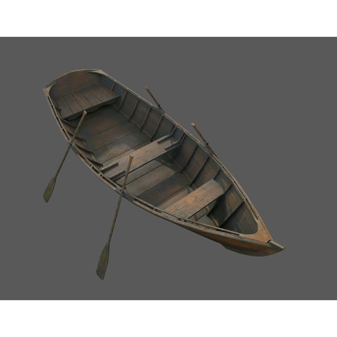 Wooden Boat 3D Model – Low Poly PBR Watercraft, FBX, OBJ - View 6