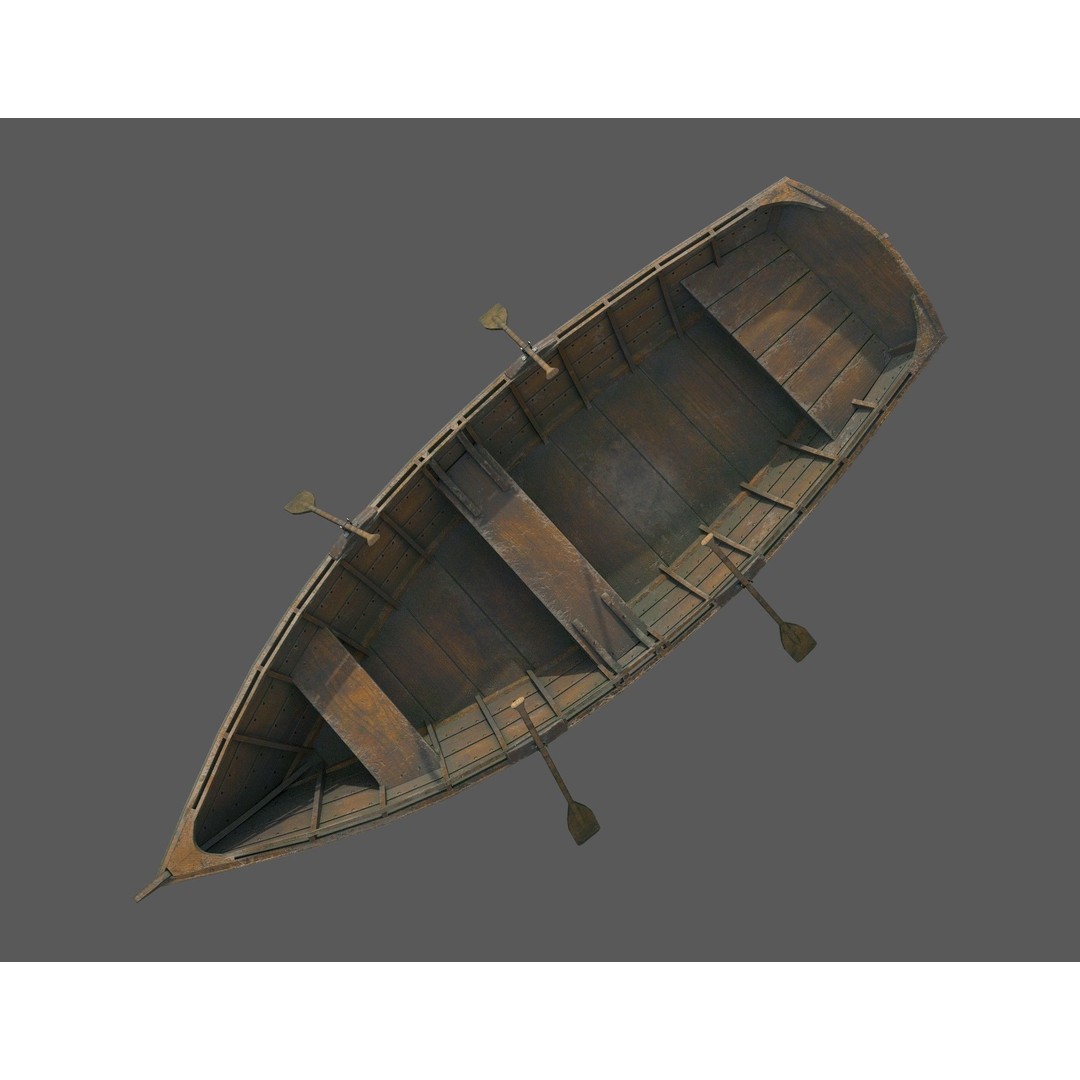 Wooden Boat 3D Model – Low Poly PBR Watercraft, FBX, OBJ - View 7