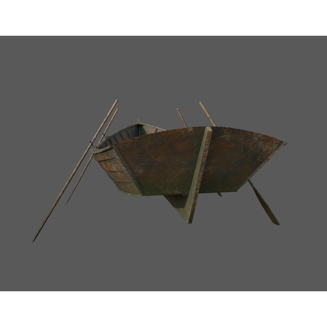 Wooden Boat 3D Model – Low Poly PBR Watercraft, FBX, OBJ - View 9