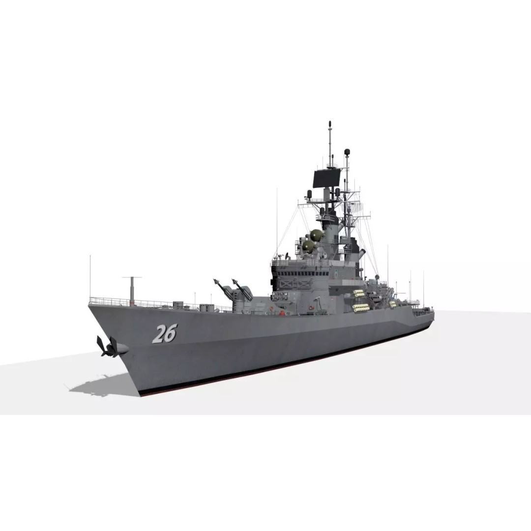 USS Belknap 3D Model – Low Poly Military Watercraft, FBX - View 2