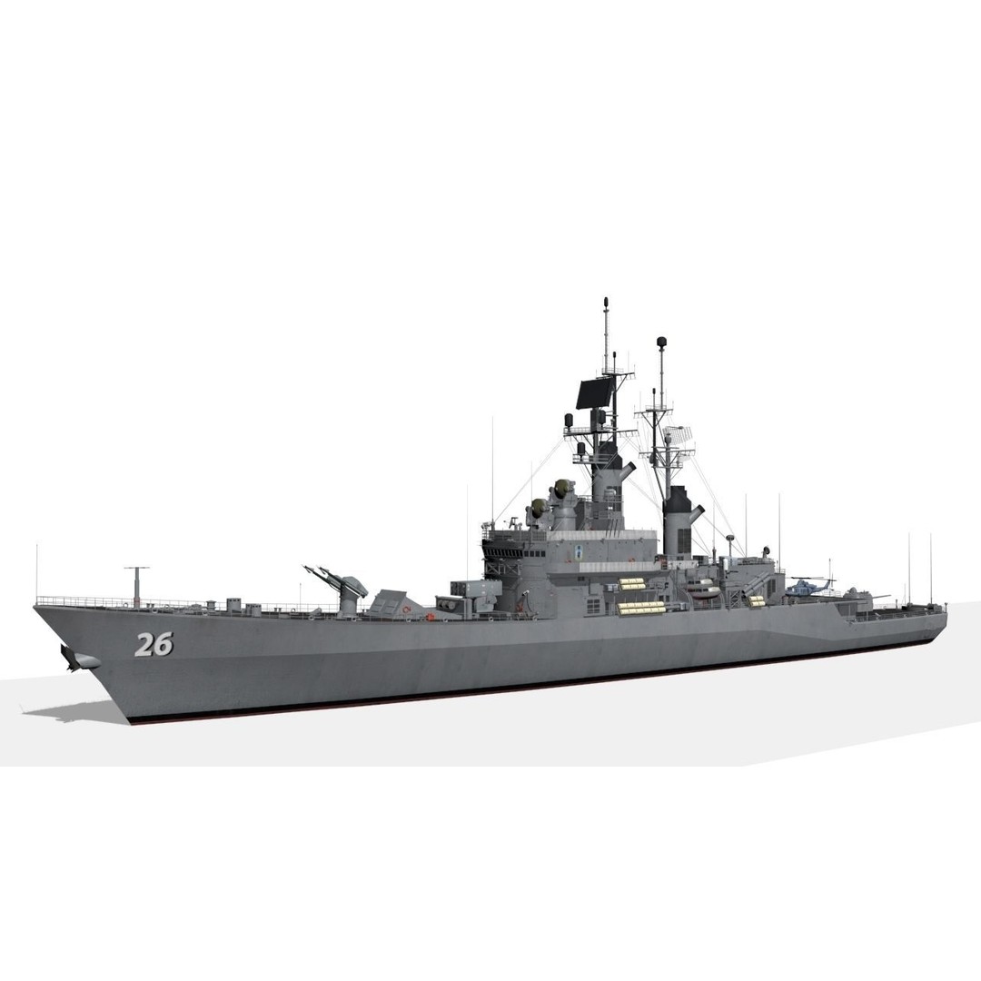 USS Belknap 3D Model – Low Poly Military Watercraft, FBX - View 3