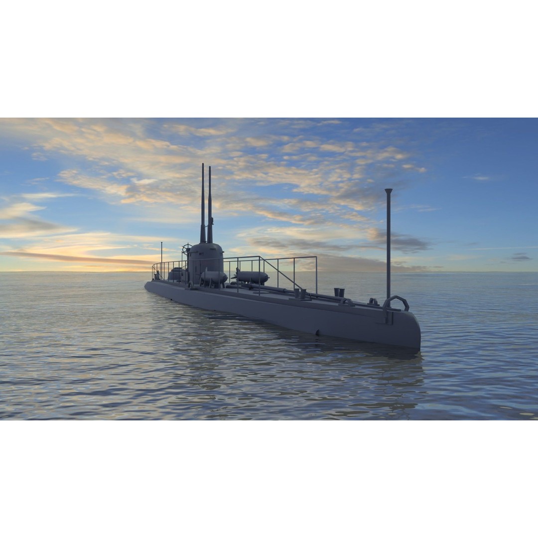 Brazilian F-Class Submarine 3D Model – Low Poly Military Vessel, FBX, Blender - View 3