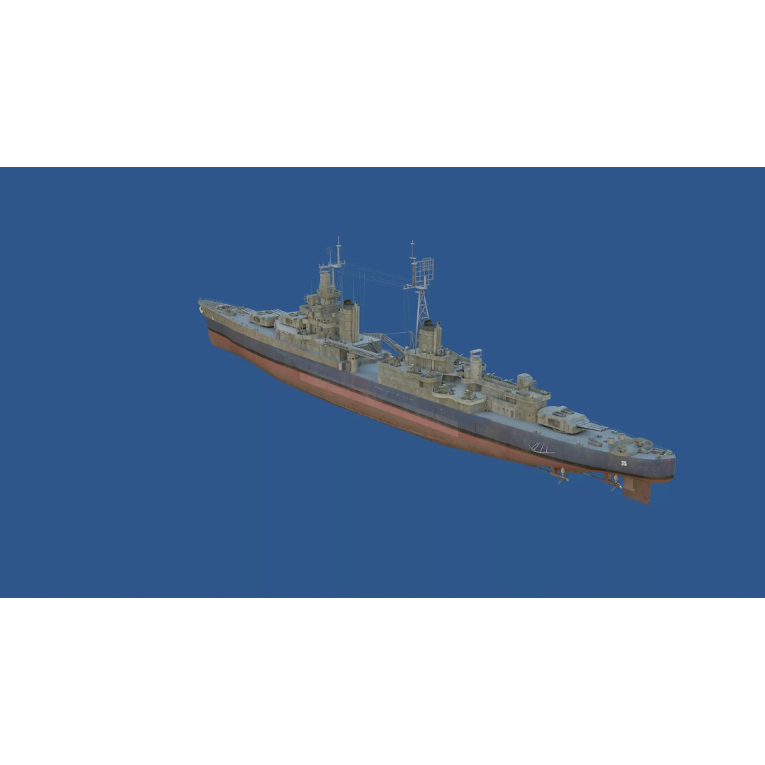 USS Indianapolis 3D Model – Historic Battleship, Blender, FBX, Game Ready - View 74