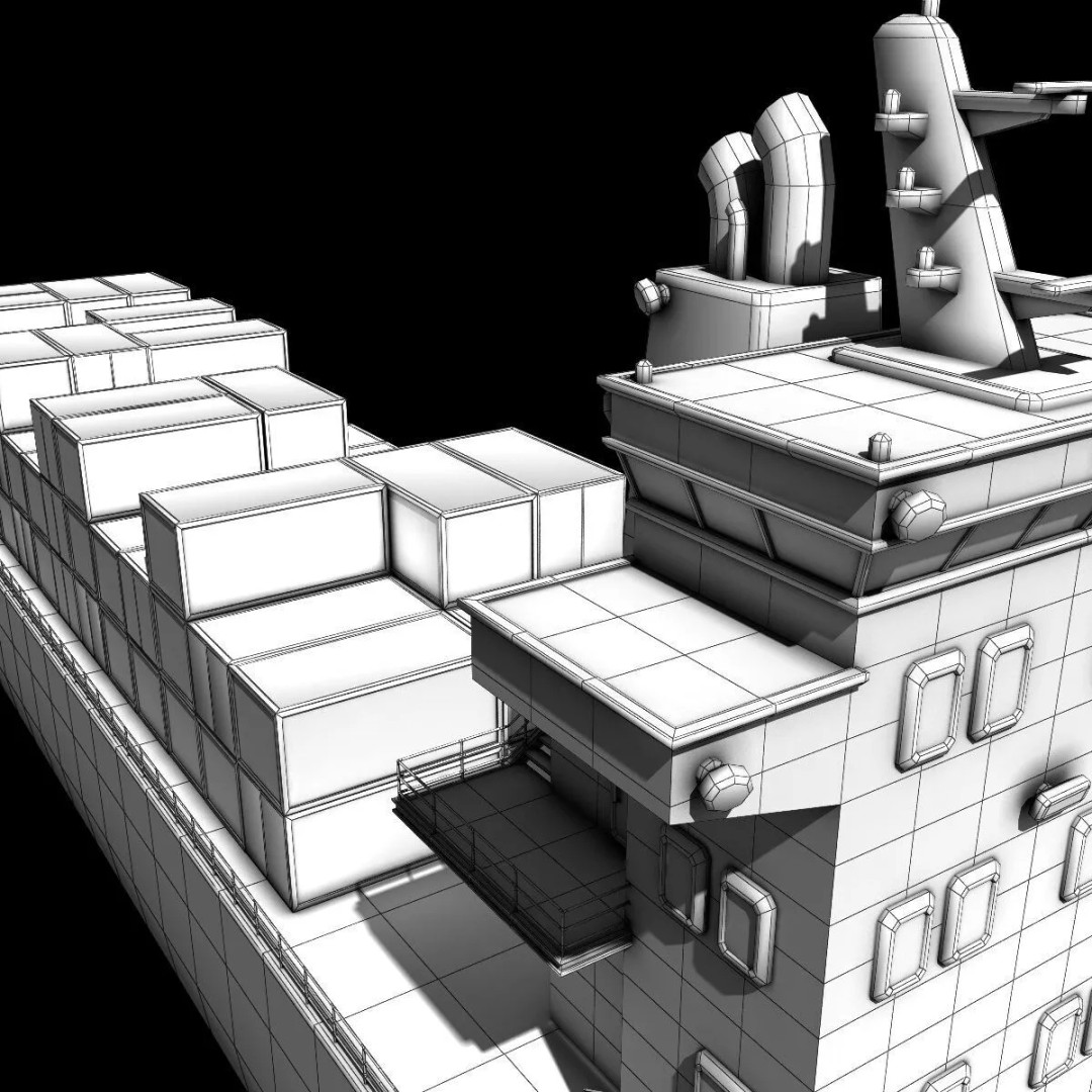 Cargo Ship 3D Model – Low Poly Industrial Watercraft, FBX