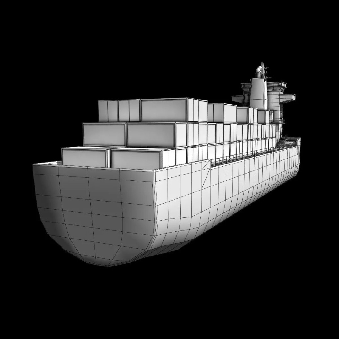 Cargo Ship 3D Model – Low Poly Industrial Watercraft, FBX - View 10