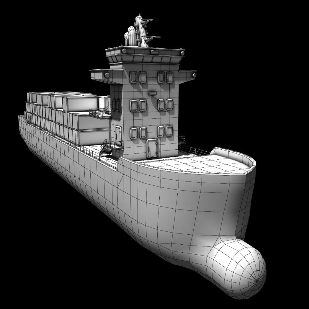 Cargo Ship 3D Model – Low Poly Industrial Watercraft, FBX - View 13
