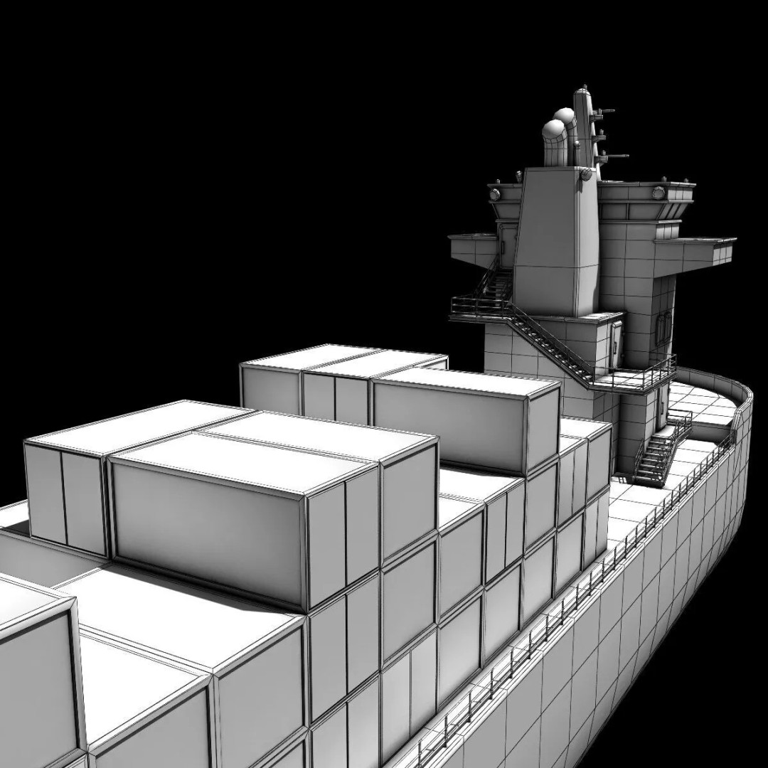 Cargo Ship 3D Model – Low Poly Industrial Watercraft, FBX - View 15
