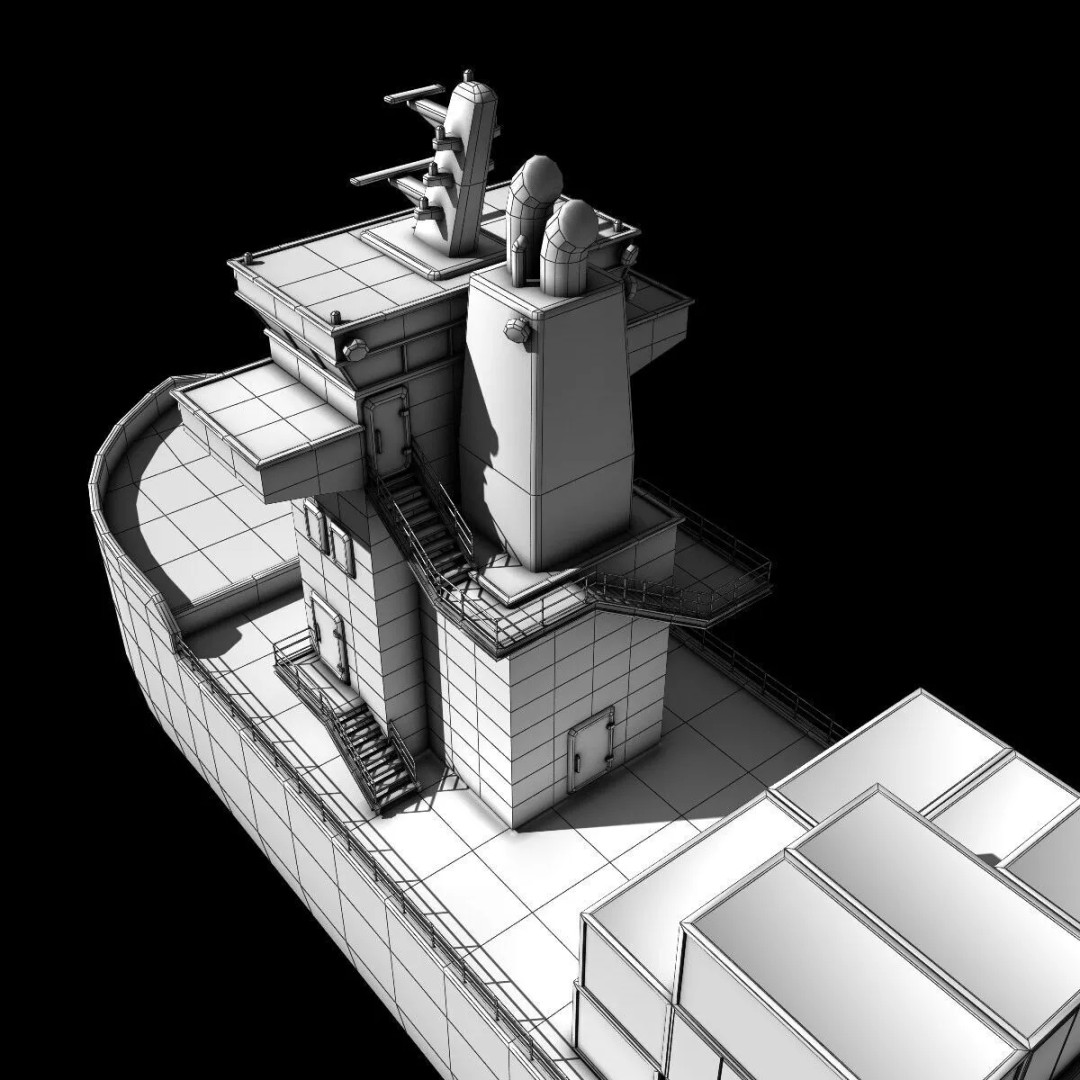 Cargo Ship 3D Model – Low Poly Industrial Watercraft, FBX - View 16