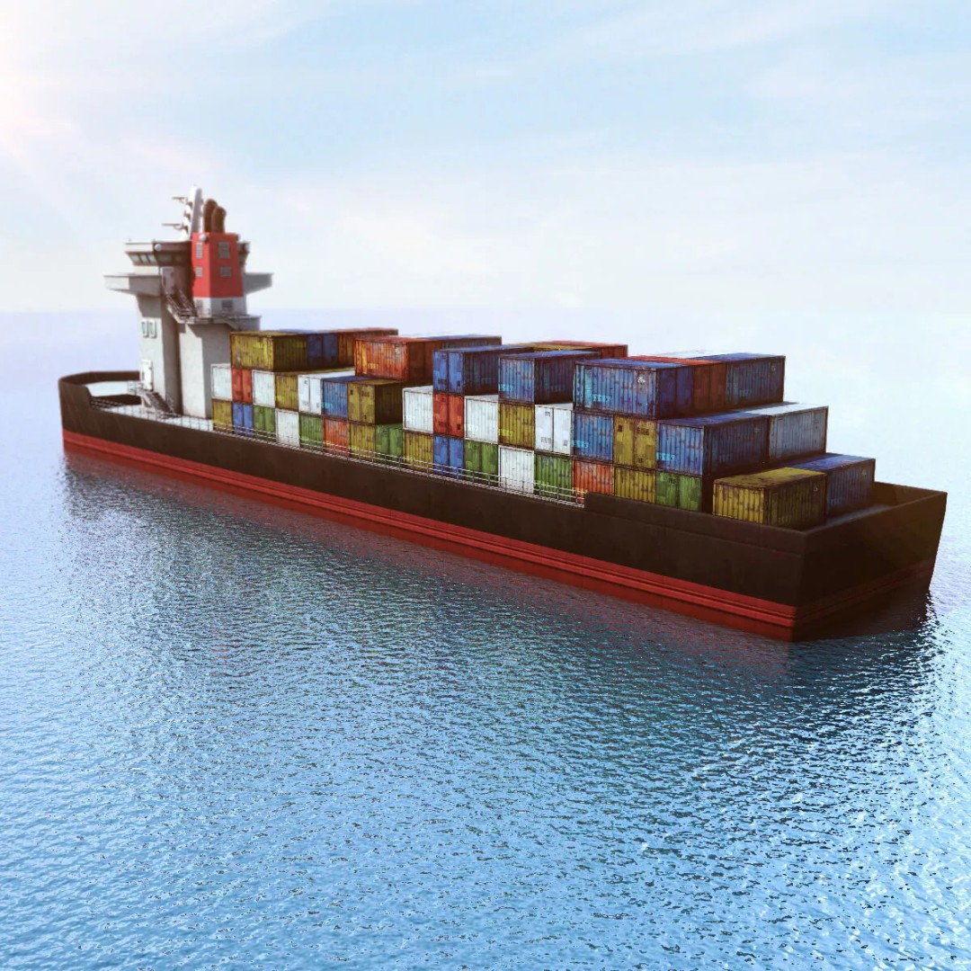 Cargo Ship 3D Model – Low Poly Industrial Watercraft, FBX - View 2