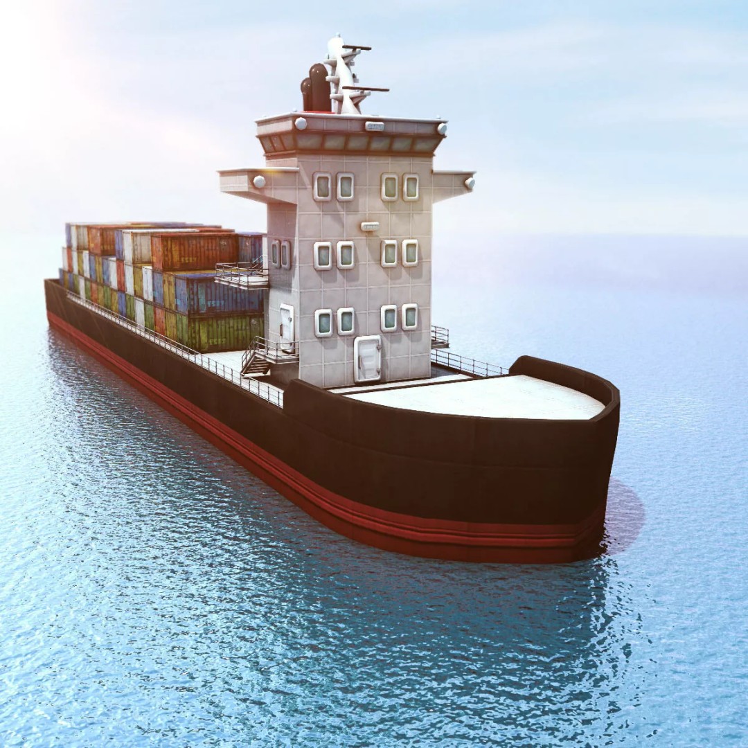 Cargo Ship 3D Model – Low Poly Industrial Watercraft, FBX - View 5