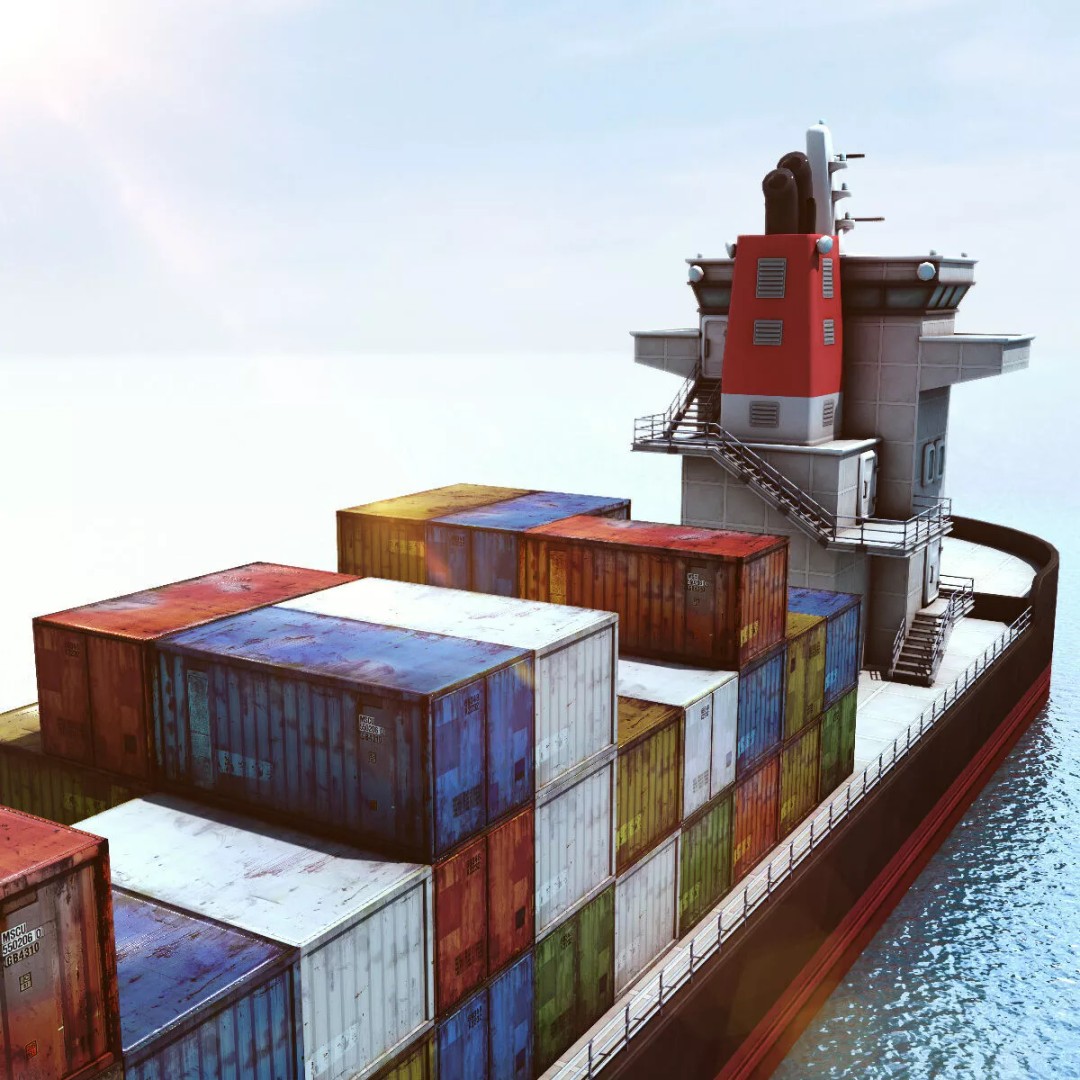Cargo Ship 3D Model – Low Poly Industrial Watercraft, FBX - View 7